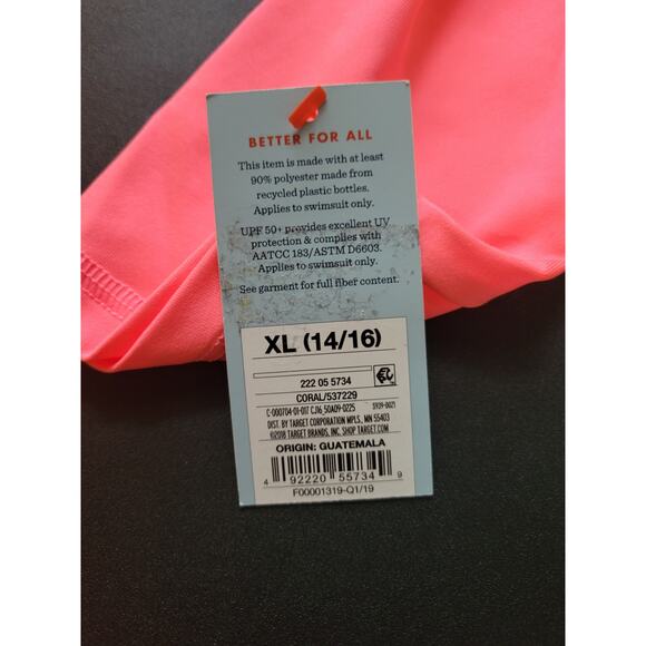 Cat & Jack Heart Flip Sequins Rash Guard - Coral XL - Picture 5 of 6